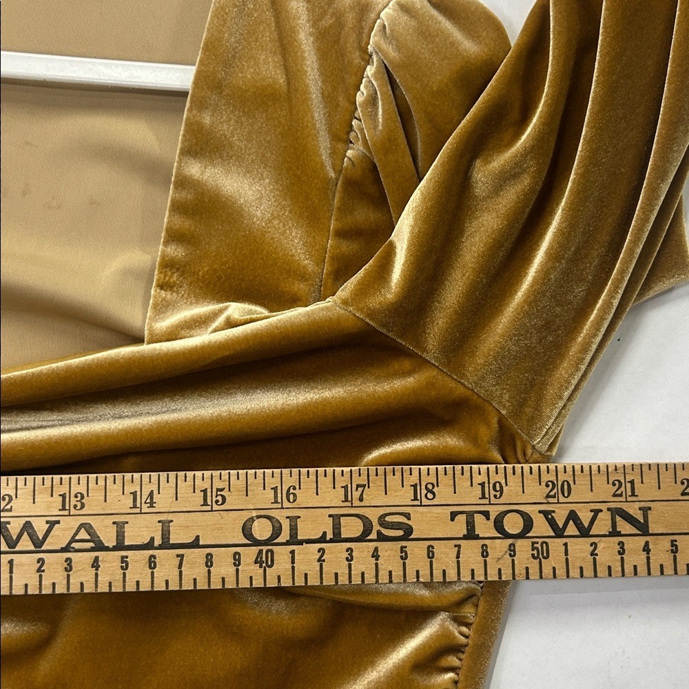 Velvet Ruched Sweetheart Blouse Top‎ XL Gold Long Sleeve Glam Luxe whimsigoth - Picture 6 of 7